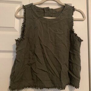 Altar'd State Olive Green Briar Fringe Accented Crop Tank